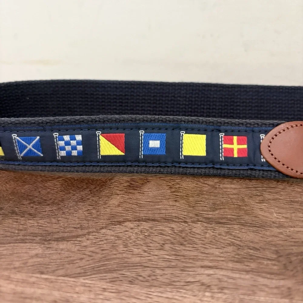 Leather Man Ltd Nautical Signal Flag Belt Men's 46 Brass Buckle Preppy USA